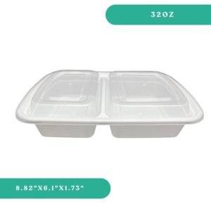 2-Compartment 32oz Rectangular Container + Lid