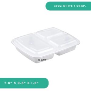 39oz 3-Compartment Rectangular Container + Lid
