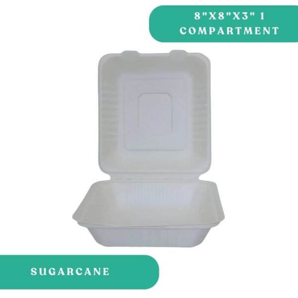 8x8x3" 1-Compartment White Sugarcane Clamshell