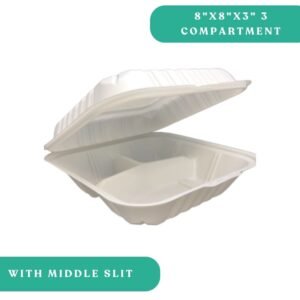 8x8x3" 3 Compartment PP Clamshell with Slit