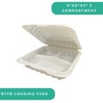 8x8x3" 3 Compartment PP Hinged Clamshell with Tabs