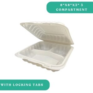8x8x3" 3 Compartment PP Hinged Clamshell with Tabs