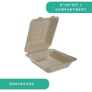 9x9" 1-Compartment Sugarcane Clamshell
